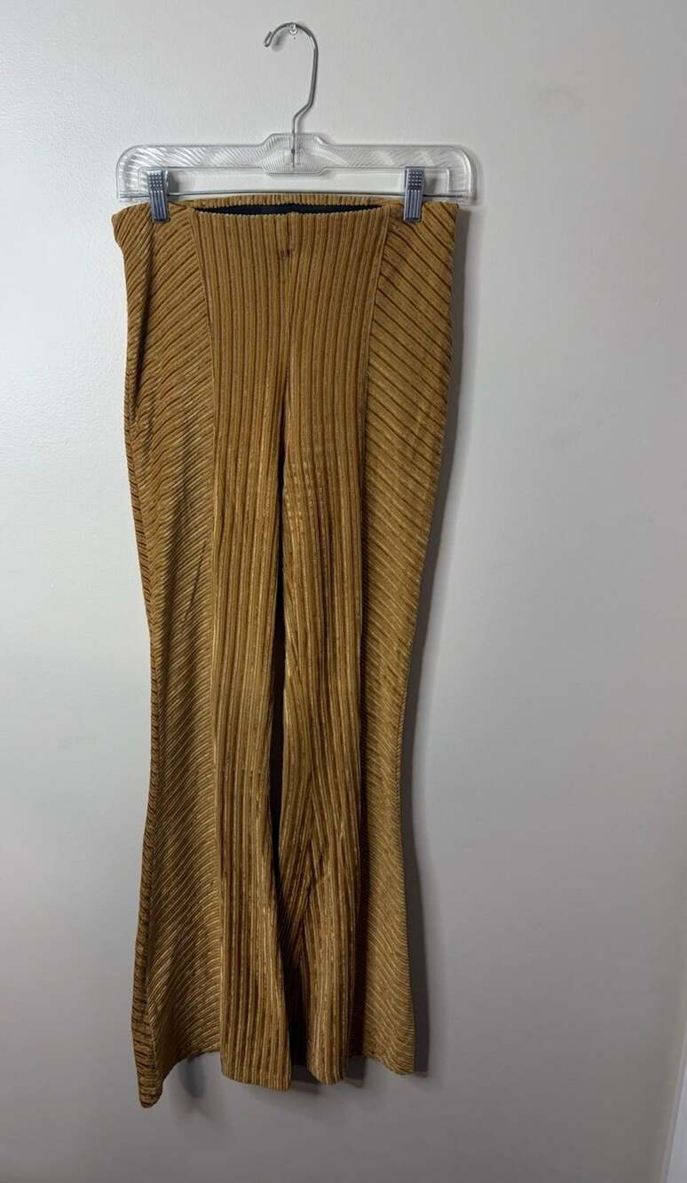 Free People Gold Ribbed Knit Flare Pants